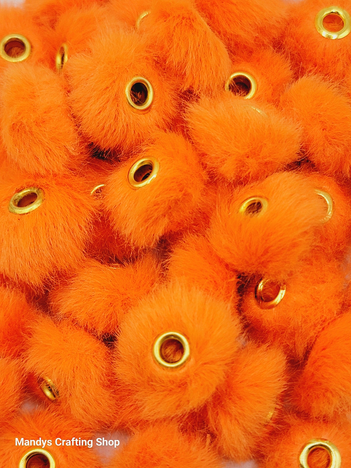 Bright Orange Faux Fur Beads – Fuzzy Pom Pom Spacer Beads for Pens, Keychains & DIY Crafts (Set of 10)