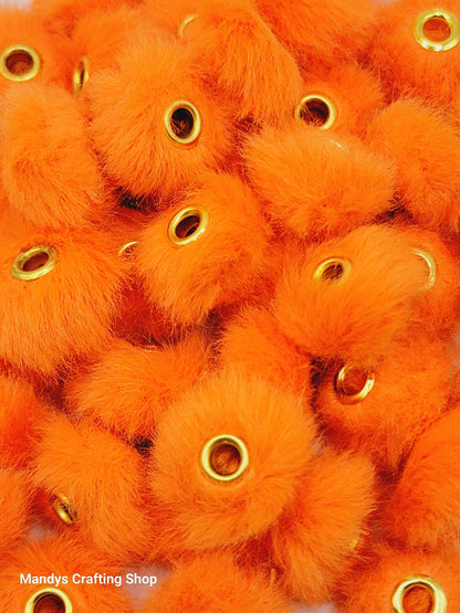 Bright Orange Faux Fur Beads – Fuzzy Pom Pom Spacer Beads for Pens, Keychains & DIY Crafts (Set of 10)