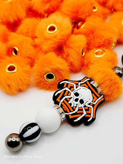 Bright Orange Faux Fur Beads – Fuzzy Pom Pom Spacer Beads for Pens, Keychains & DIY Crafts (Set of 10)