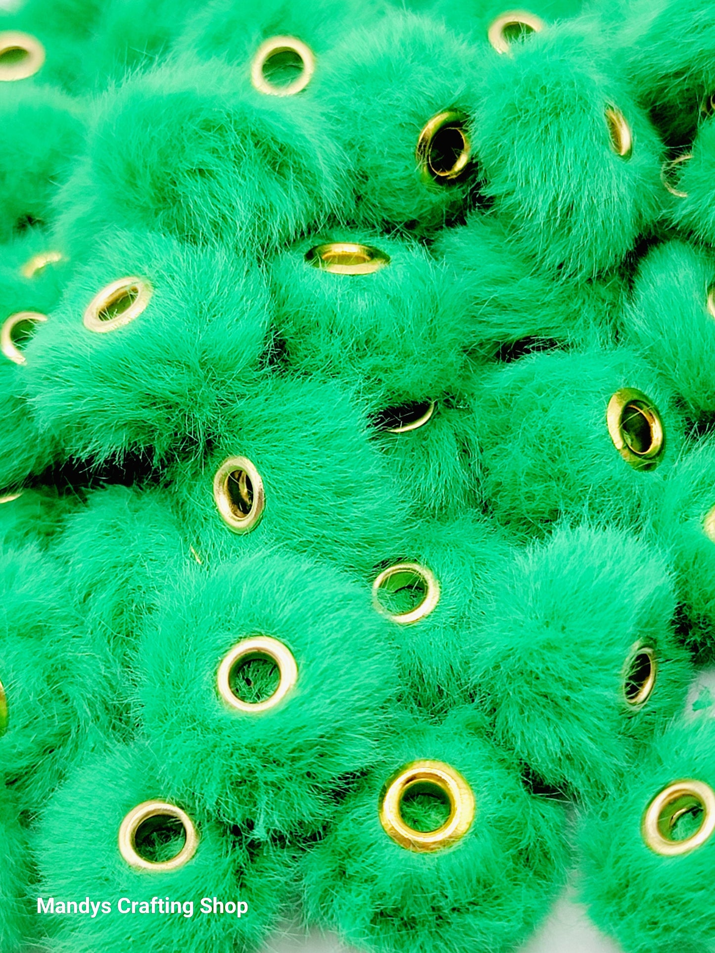 Green Faux Fur Beads – Fuzzy Pom Pom Spacer Beads for Pens, Keychains & DIY Crafts (Set of 10)