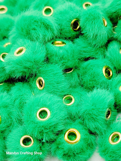 Green Faux Fur Beads – Fuzzy Pom Pom Spacer Beads for Pens, Keychains & DIY Crafts (Set of 10)