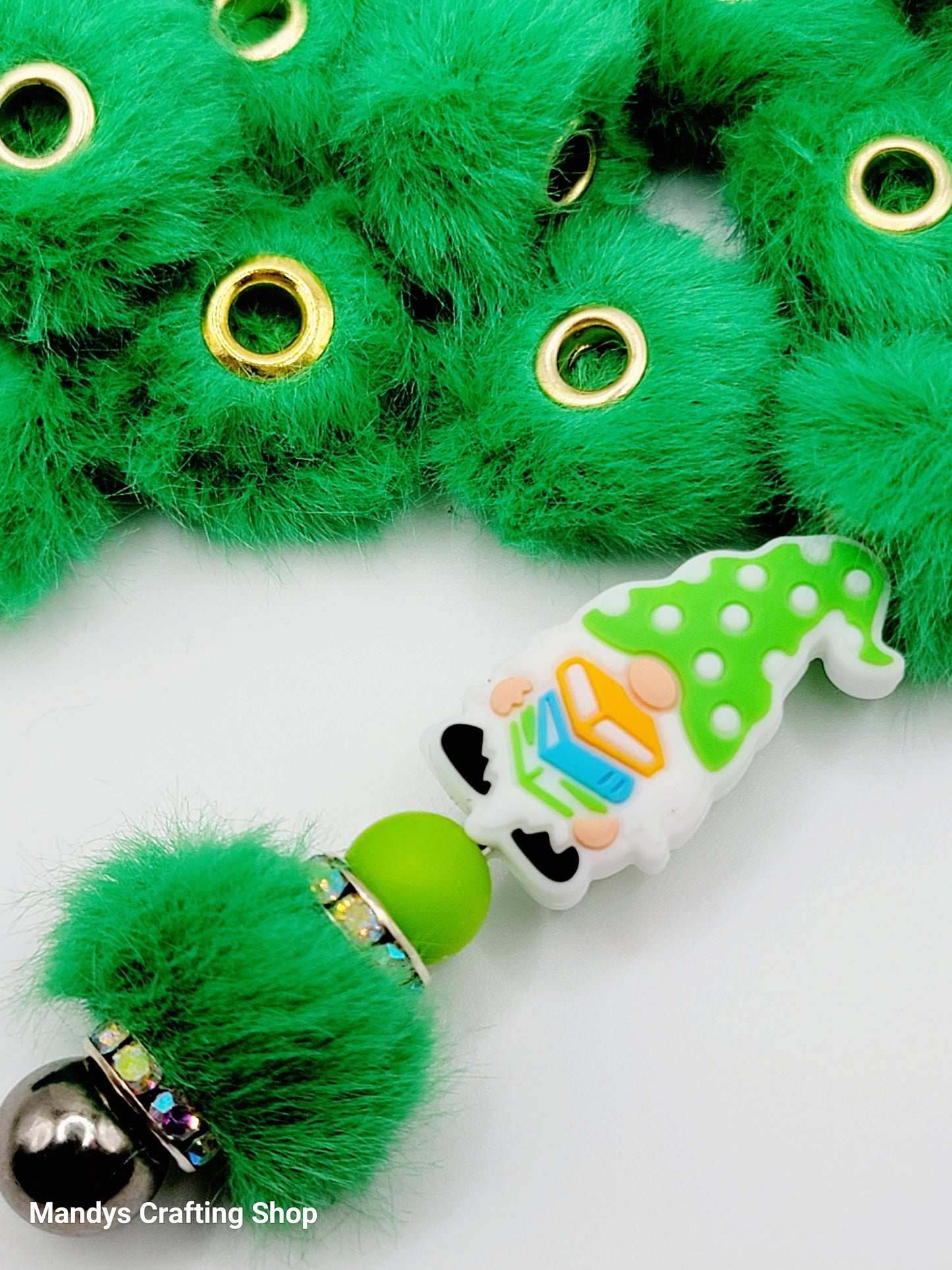 Green Faux Fur Beads – Fuzzy Pom Pom Spacer Beads for Pens, Keychains & DIY Crafts (Set of 10)