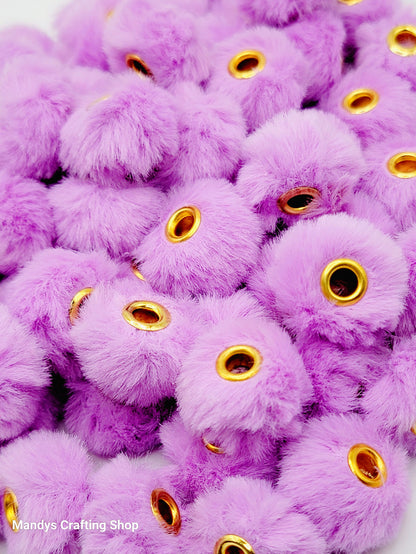 Lavender Faux Fur Beads – Fuzzy Spacer Pom Pom Beads for Pens, Keychains & DIY Crafts (Set of 10)