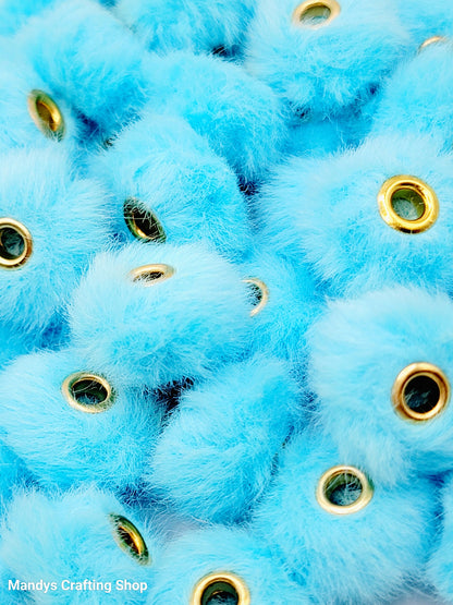 Robin Egg Blue Faux Fur Beads – Fuzzy Pom Pom Spacer Beads for Pens, Keychains & DIY Crafts (Set of 10)