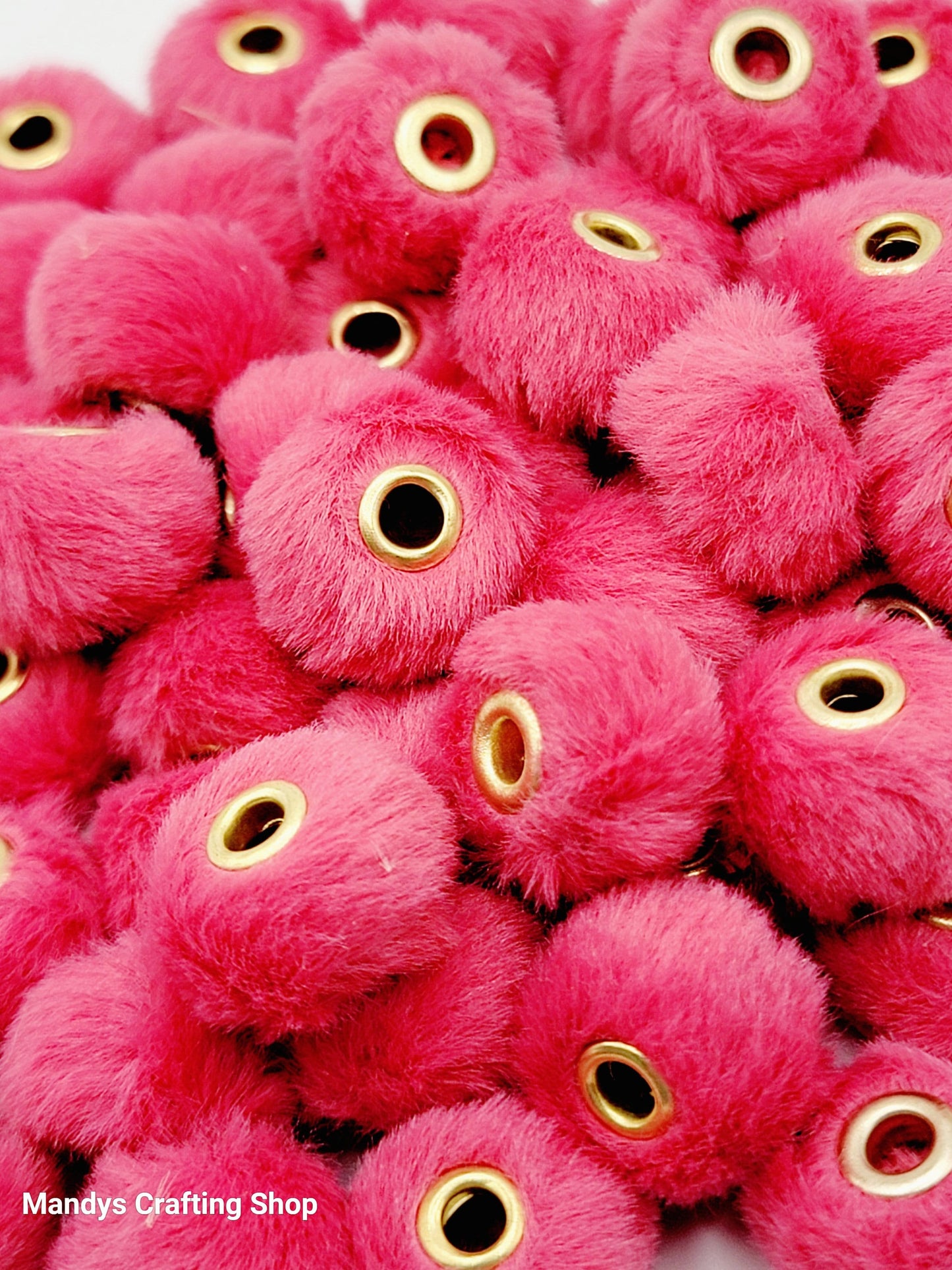 Strawberry Pink Faux Fur Beads – Fuzzy Pom Pom Spacer Beads for Pens, Keychains & DIY Crafts (Set of 10)