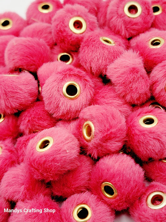 Strawberry Pink Faux Fur Beads – Fuzzy Pom Pom Spacer Beads for Pens, Keychains & DIY Crafts (Set of 10)