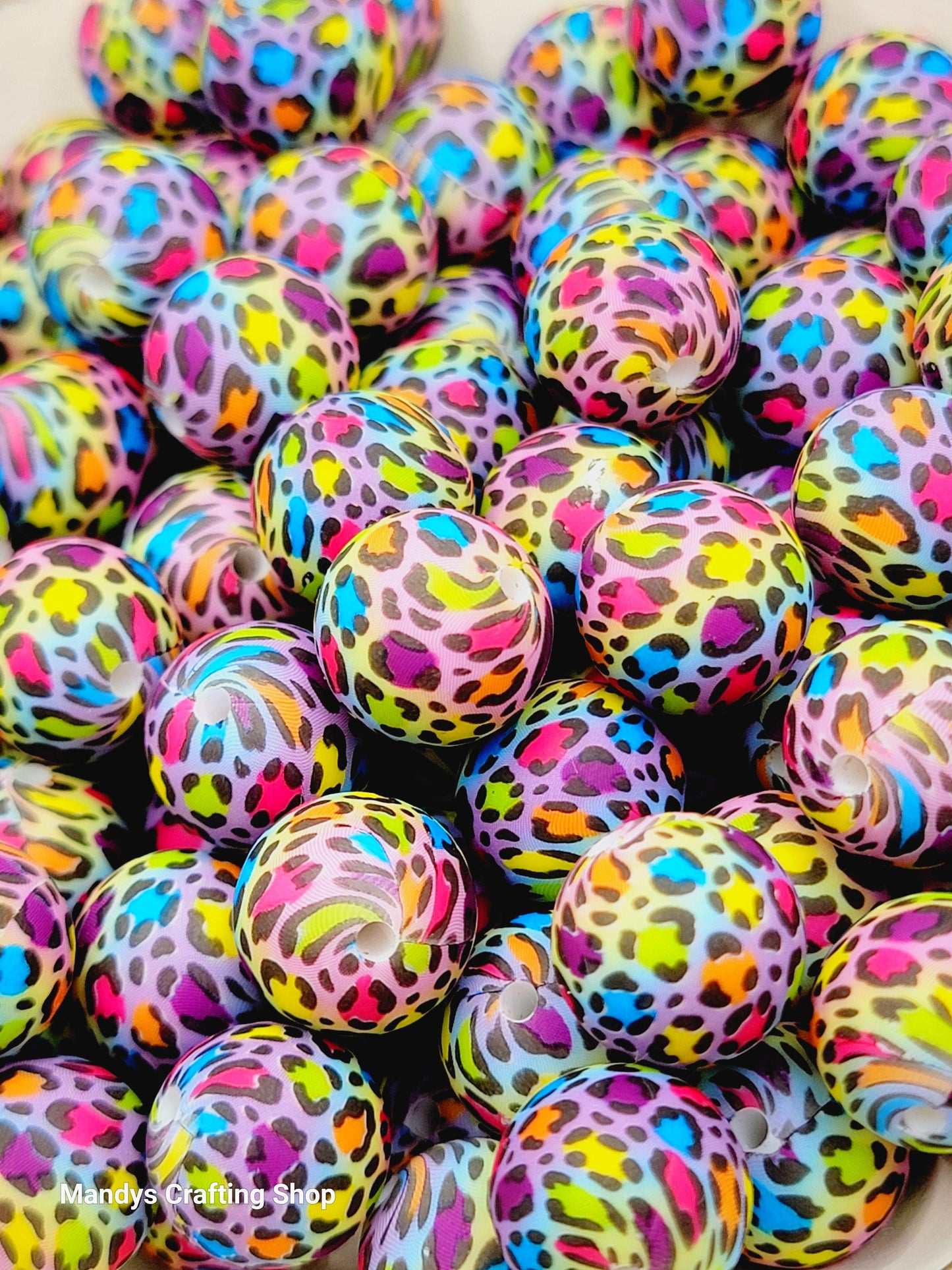 15mm Printed Rainbow Leopard Print Silicone Bead – Round Animal Beads for Pens & Wristlets