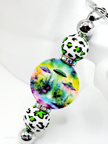 15mm Printed Cannabis Weed Leopard Leaf Print Silicone Bead – 420 Marajuana Round Beads for Pens & Wristlets