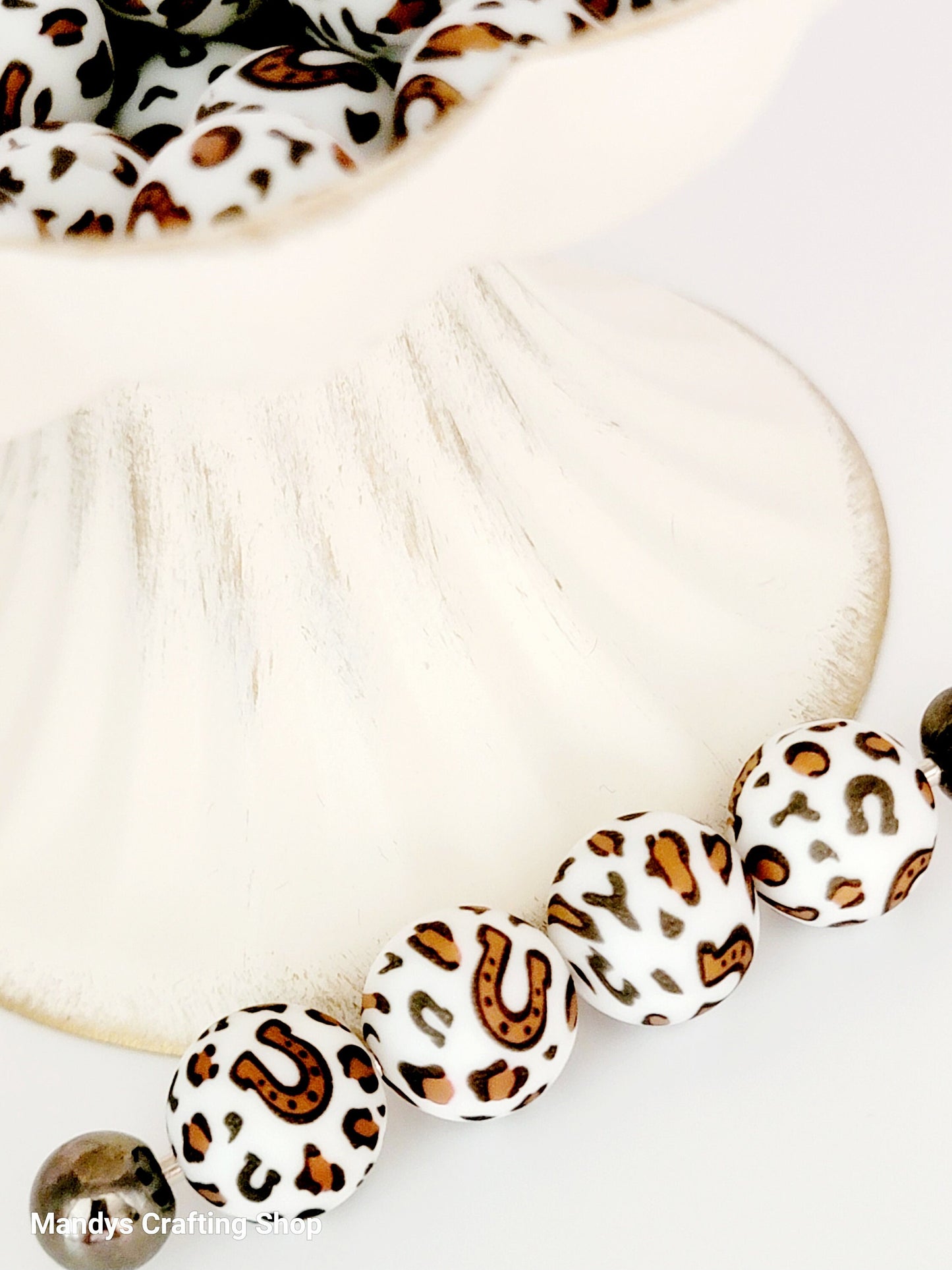 15mm Horseshoe Leopard Print Silicone Bead – Western Animal Print Round Spacer Beads for Pens & Wristlets