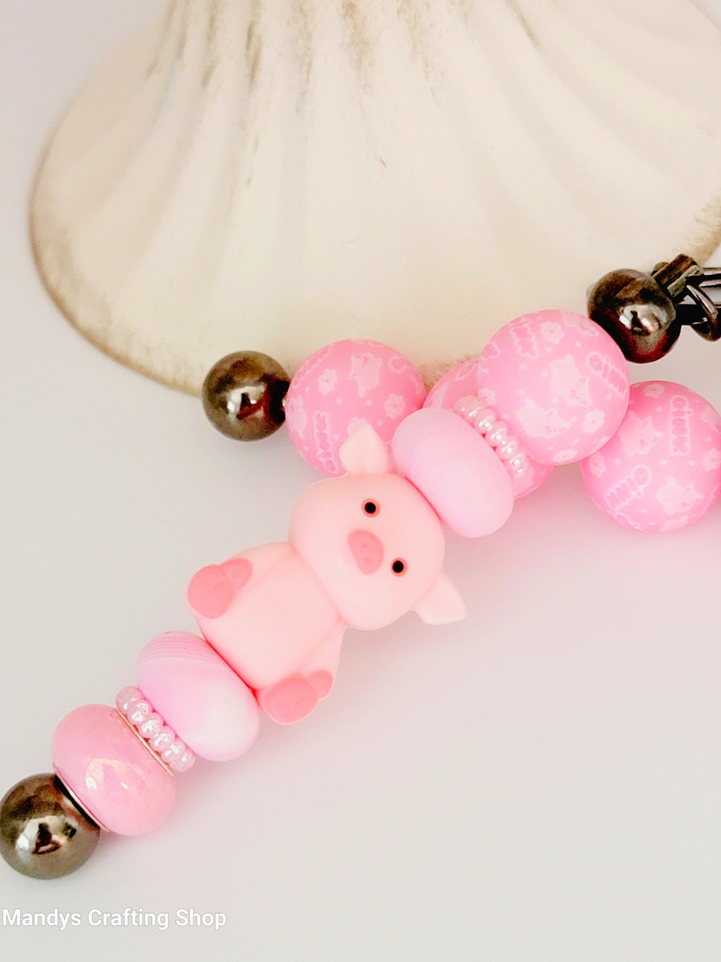 15mm Printed Pink Pig Silicone Bead – Round Farm Animal Spacer Beads for Pens & Wristlets