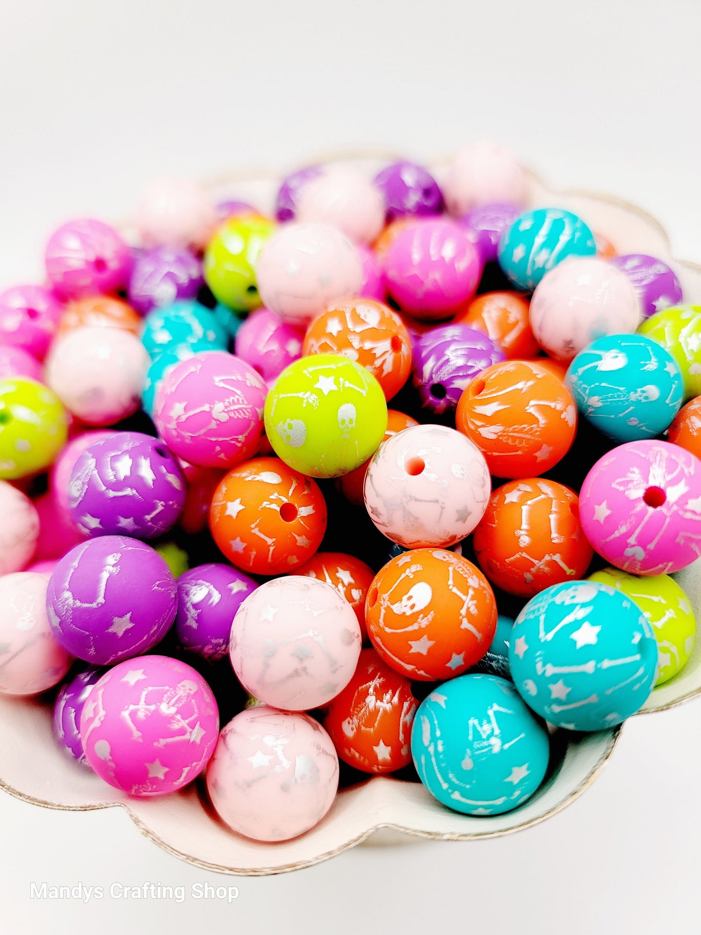 15mm Printed Halloween Skeleton Silicone Bead – Round Hallowen Beads for Jewelry & Crafts