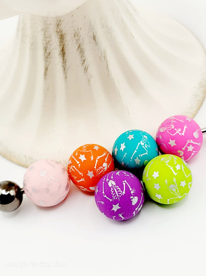 15mm Printed Halloween Skeleton Silicone Bead – Round Hallowen Beads for Jewelry & Crafts