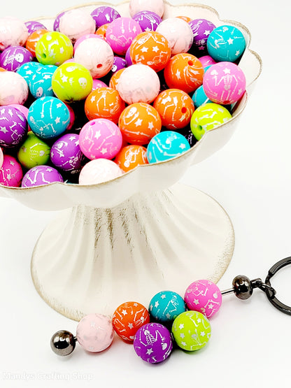 15mm Printed Halloween Skeleton Silicone Bead – Round Hallowen Beads for Jewelry & Crafts