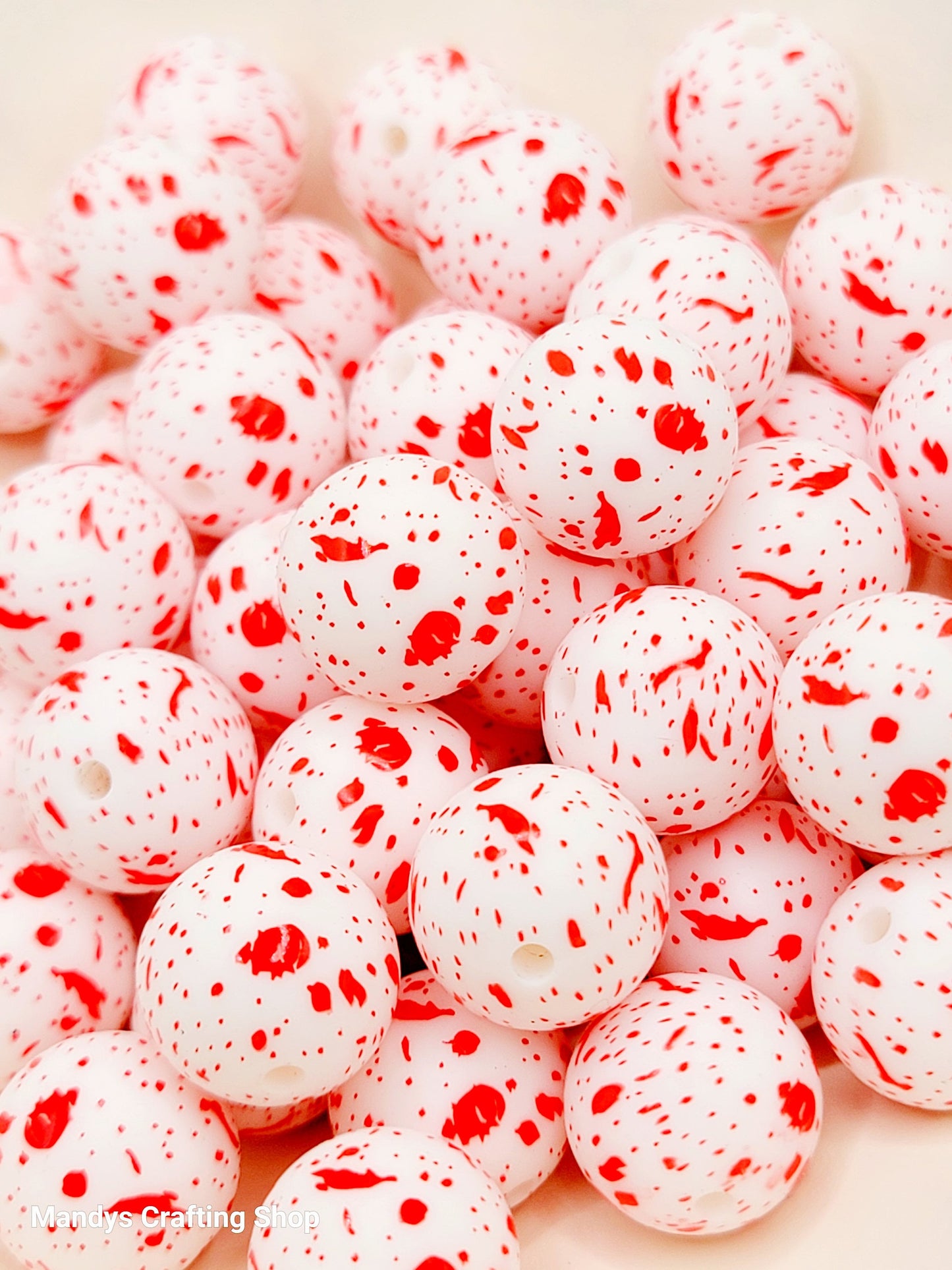 15mm Printed Blood Splatter Halloween Silicone Beads – Horror Round Beads for Pens & Wristlets