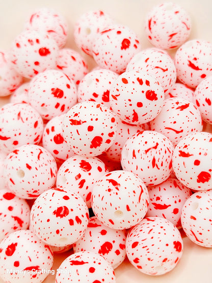 15mm Printed Blood Splatter Halloween Silicone Beads – Horror Round Beads for Pens & Wristlets