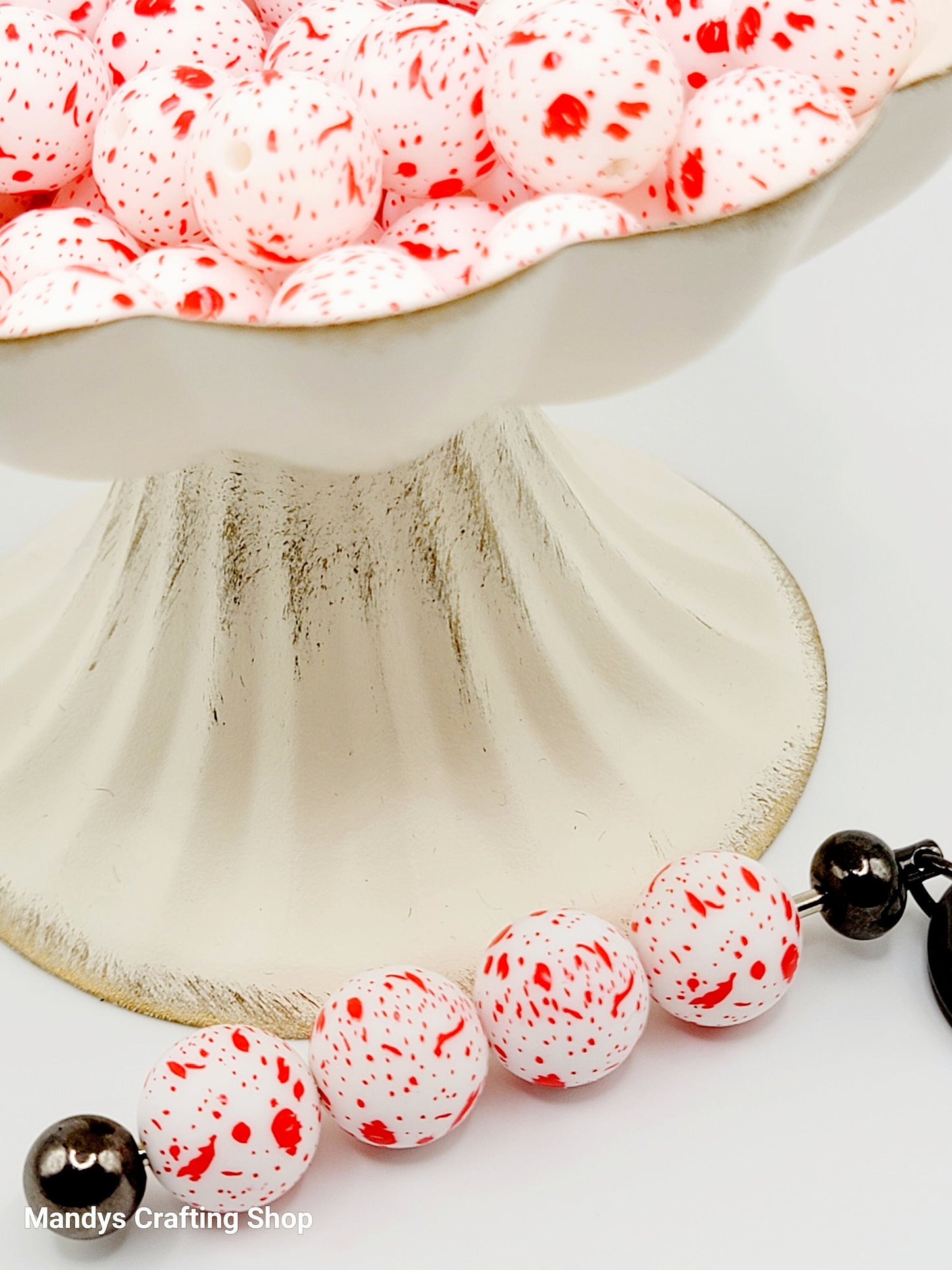 15mm Printed Blood Splatter Halloween Silicone Beads – Horror Round Beads for Pens & Wristlets