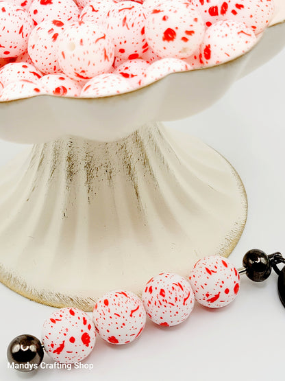 15mm Printed Blood Splatter Halloween Silicone Beads – Horror Round Beads for Pens & Wristlets