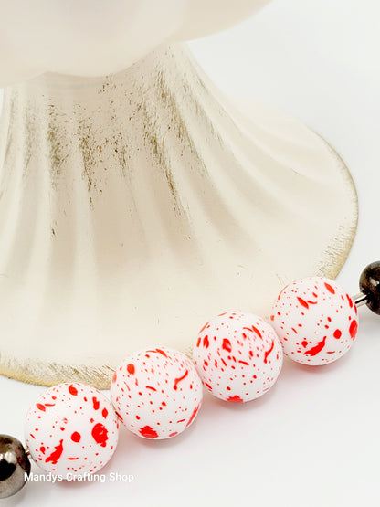 15mm Printed Blood Splatter Halloween Silicone Beads – Horror Round Beads for Pens & Wristlets