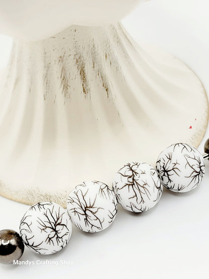 15mm Printed Black Vine Print Silicone Bead – Halloween Round Beads for Pens & Wristlets