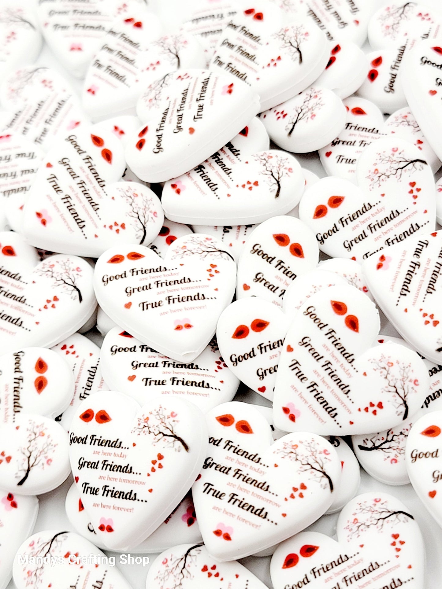 Friend Cardinal Heart Focal Bead – “Friends Are Forever” Printed Silicone Pen Bead (Set of 2)