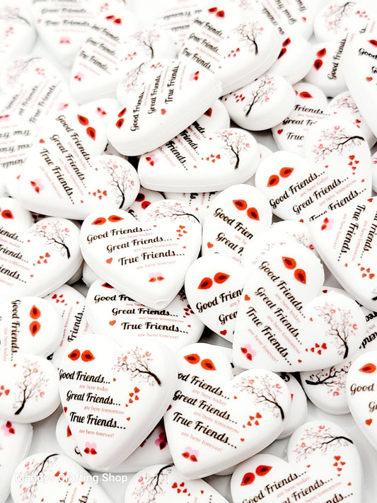 Friend Cardinal Heart Focal Bead – “Friends Are Forever” Printed Silicone Pen Bead (Set of 2)