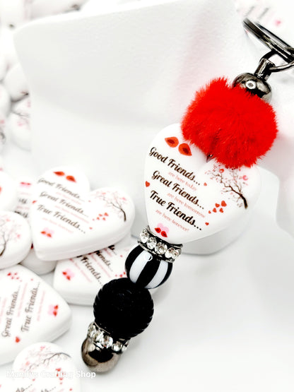 Friend Cardinal Heart Focal Bead – “Friends Are Forever” Printed Silicone Pen Bead (Set of 2)