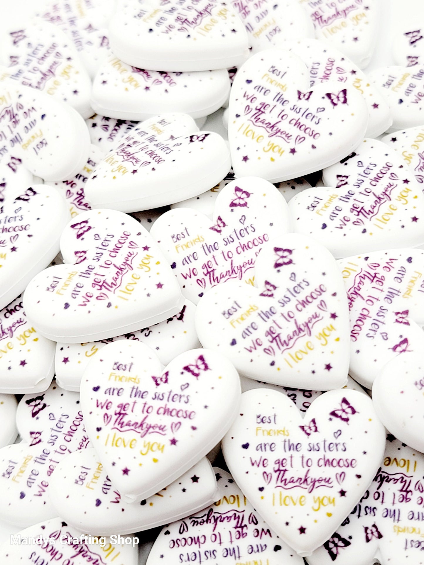Best Friend Heart Focal Bead – “Sisters We Get to Choose” Printed Silicone Pen Bead (Set of 2)