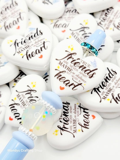 Best Friend Heart Focal Bead – “True Friends Are Never Apart” Printed Silicone Pen Bead (Set of 2)