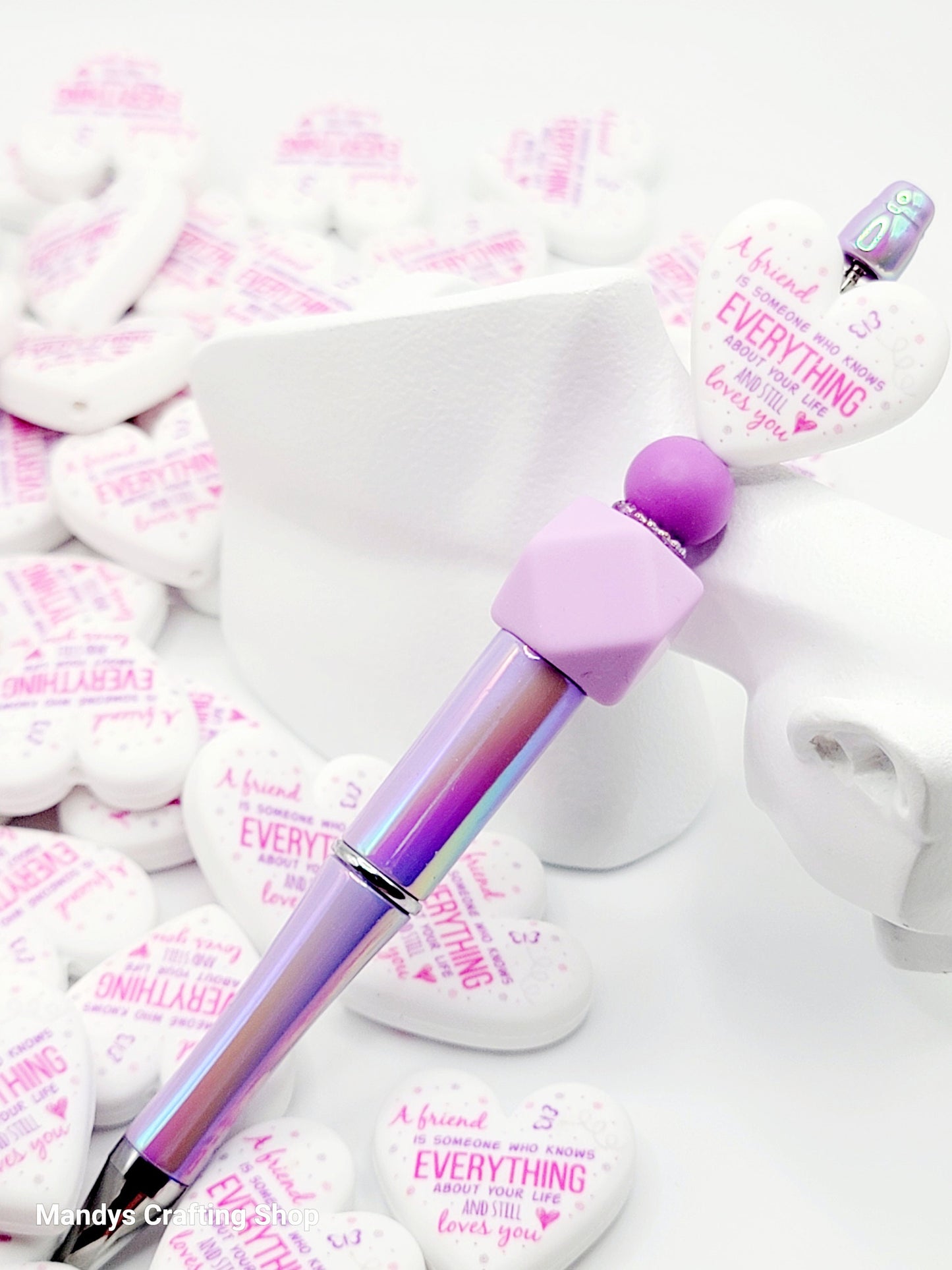 Best Friend Heart Focal Bead – “A Friend Knows Everything” Printed Silicone Pen & Keychain Bead (Set of 2)