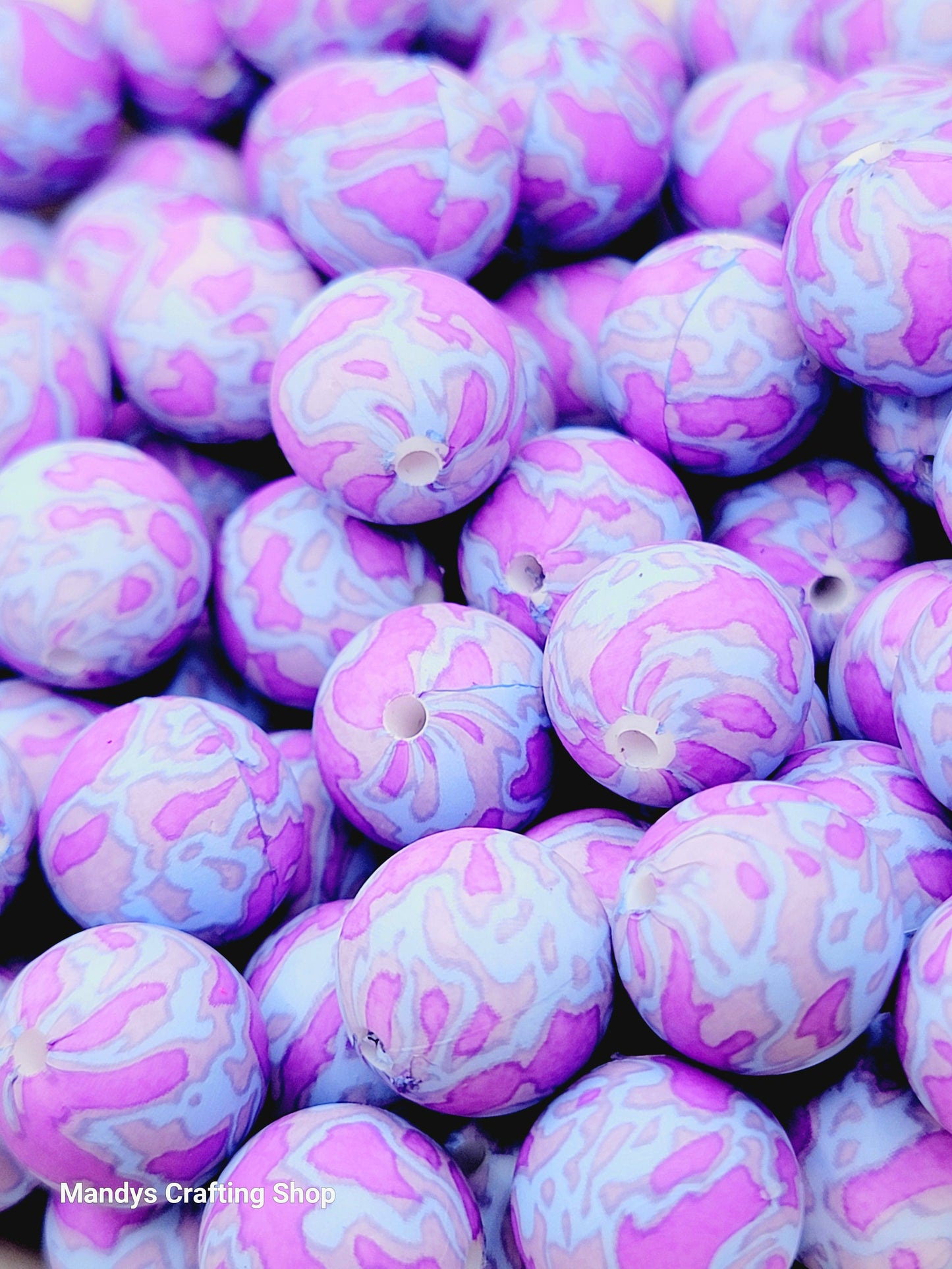 15mm Printed Purple & Blue Spot Silicone Bead – Print Round Spacer Beads for Pens & Wristlets