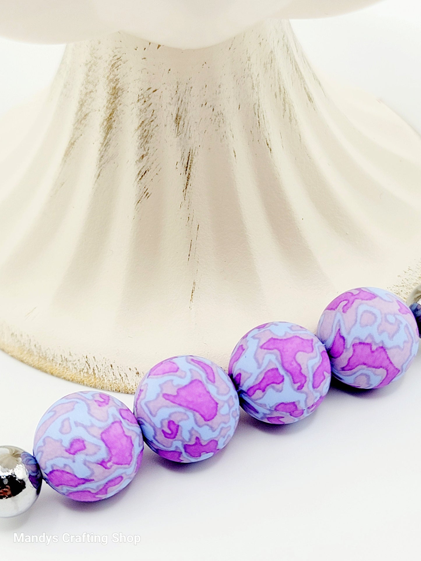 15mm Printed Purple & Blue Spot Silicone Bead – Print Round Spacer Beads for Pens & Wristlets