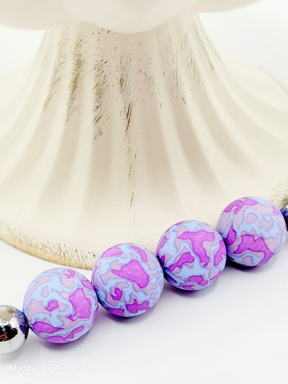15mm Printed Purple & Blue Spot Silicone Bead – Print Round Spacer Beads for Pens & Wristlets