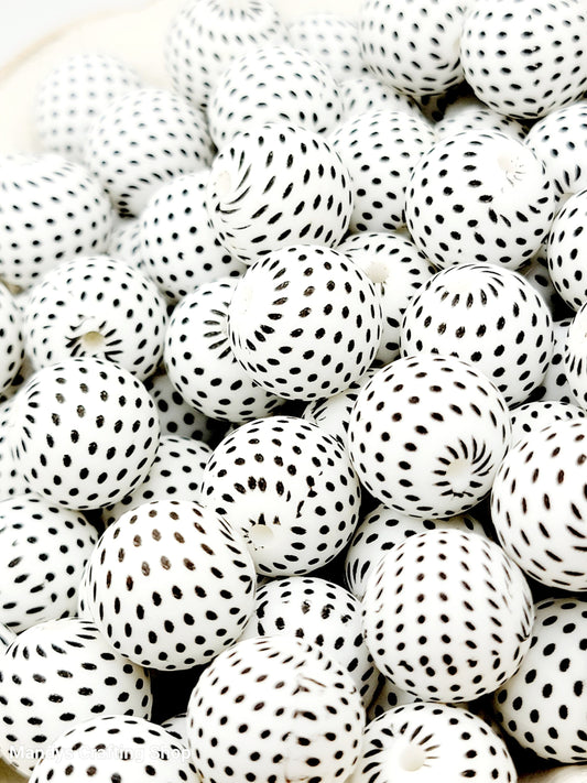 15mm Printed White & Black Polka Dot Silicone Beads – Round Beads for Pens & Wristlets