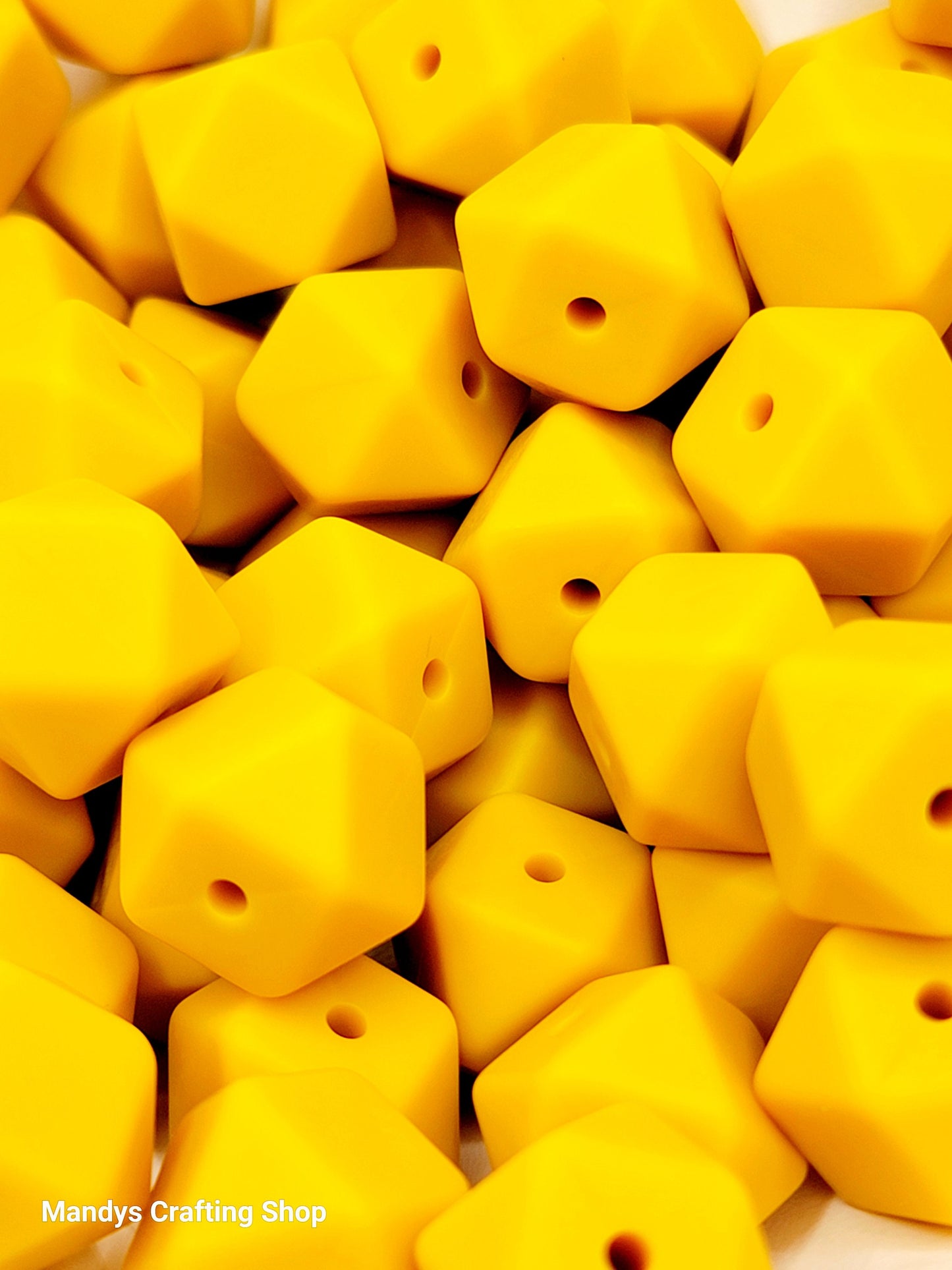 Mustard Yellow Hexagon Silicone Beads – 14mm Hex Spacer Beads (Set of 5)