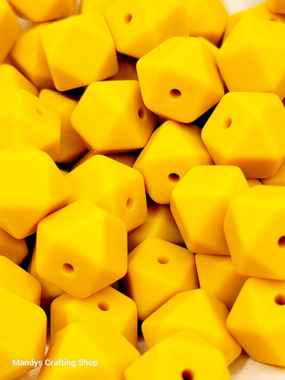 Mustard Yellow Hexagon Silicone Beads – 14mm Hex Spacer Beads (Set of 5)