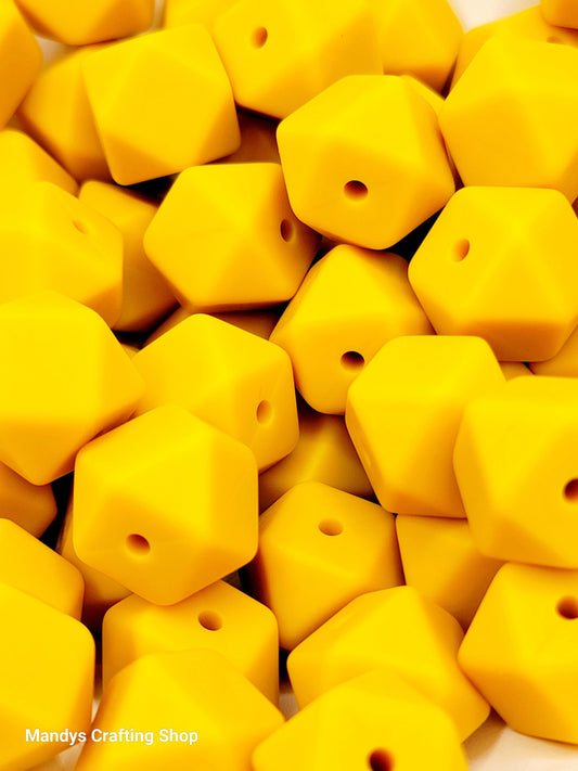 Mustard Yellow Hexagon Silicone Beads – 14mm Hex Spacer Beads (Set of 5)