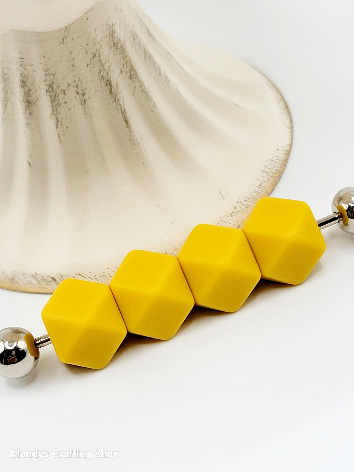 Mustard Yellow Hexagon Silicone Beads – 14mm Hex Spacer Beads (Set of 5)