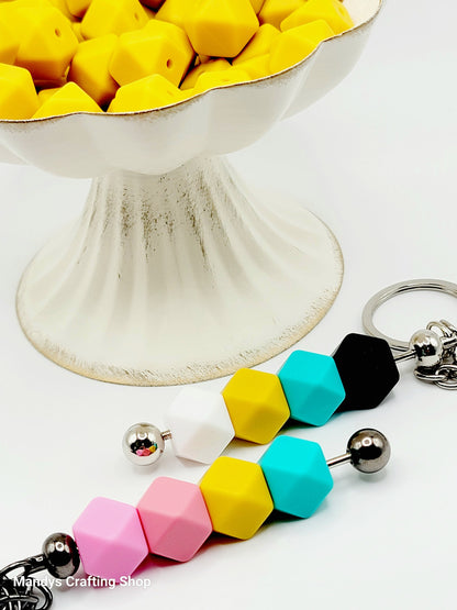 Mustard Yellow Hexagon Silicone Beads – 14mm Hex Spacer Beads (Set of 5)
