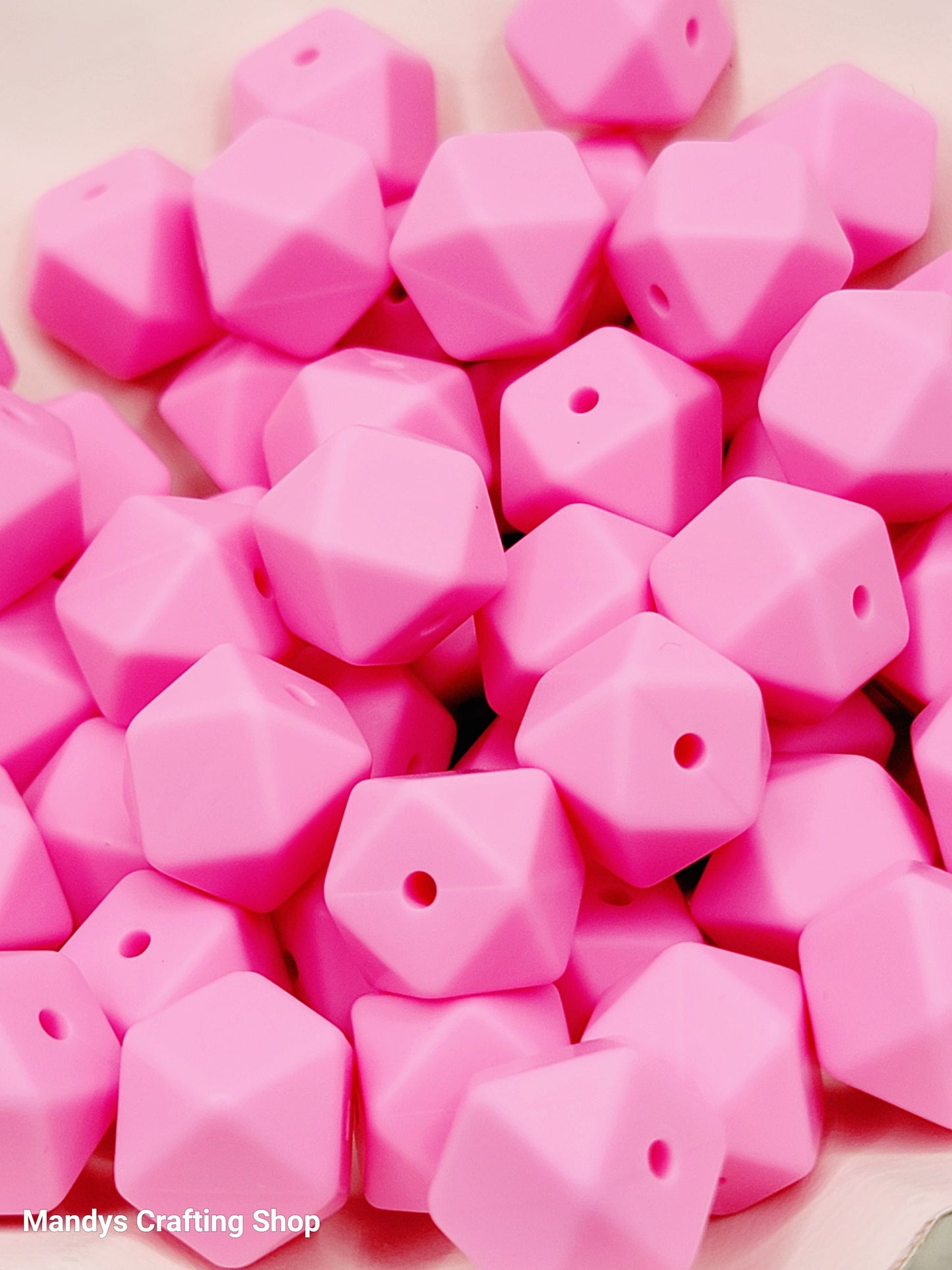 Pink Hexagon Silicone Beads – 14mm Hex Spacer Beads (Set of 5)