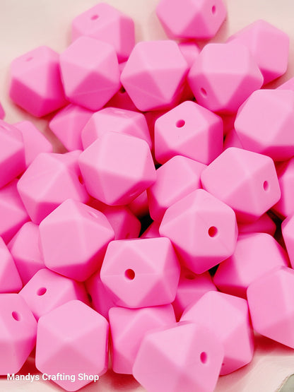 Pink Hexagon Silicone Beads – 14mm Hex Spacer Beads (Set of 5)