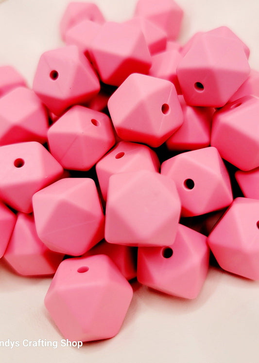 Sakura Pink Hexagon Silicone Beads – 14mm Hex Spacer Beads (Set of 5)