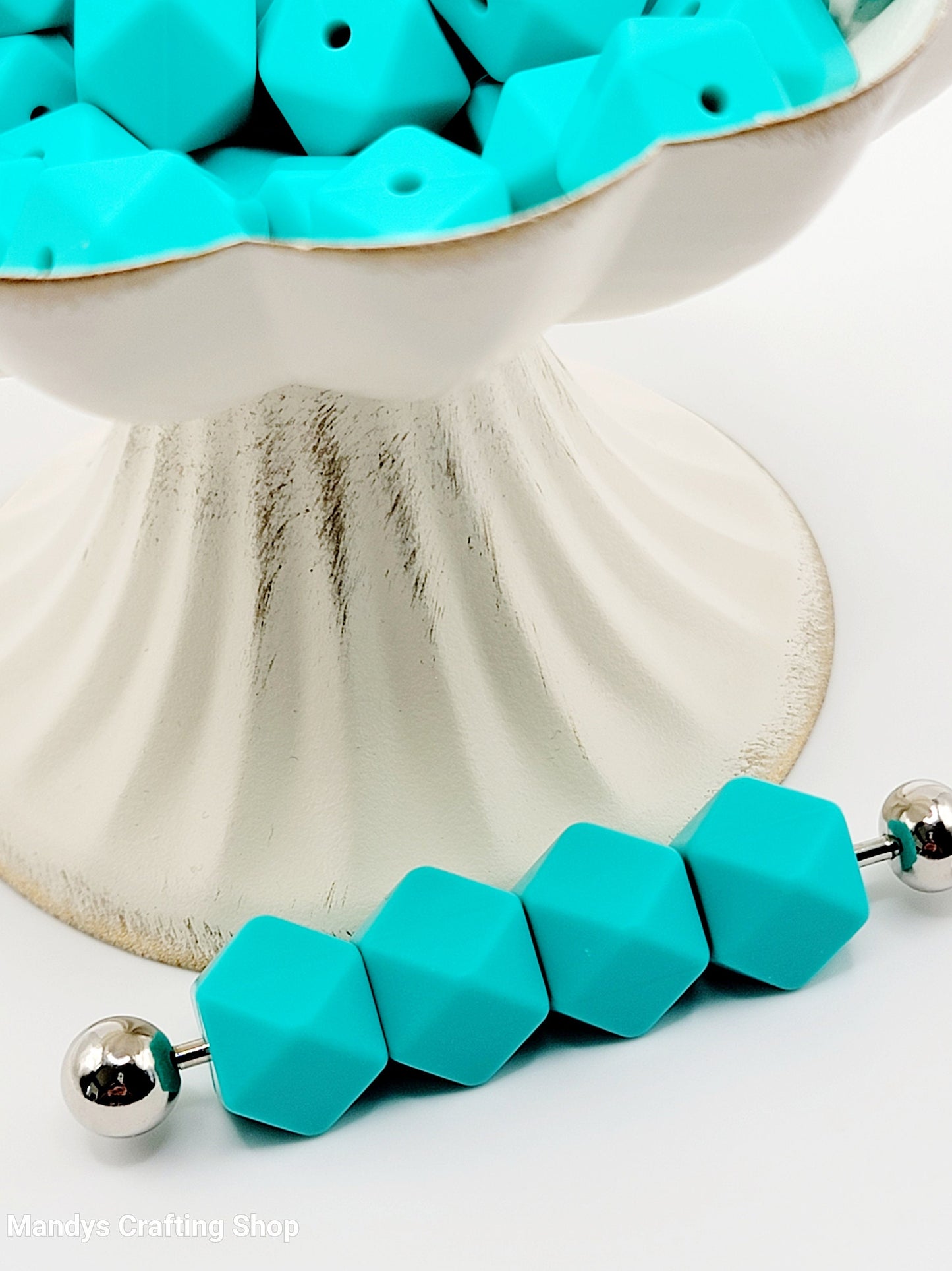 Turquoise Hexagon Silicone Beads – 14mm Hex Spacer Beads (Set of 5)