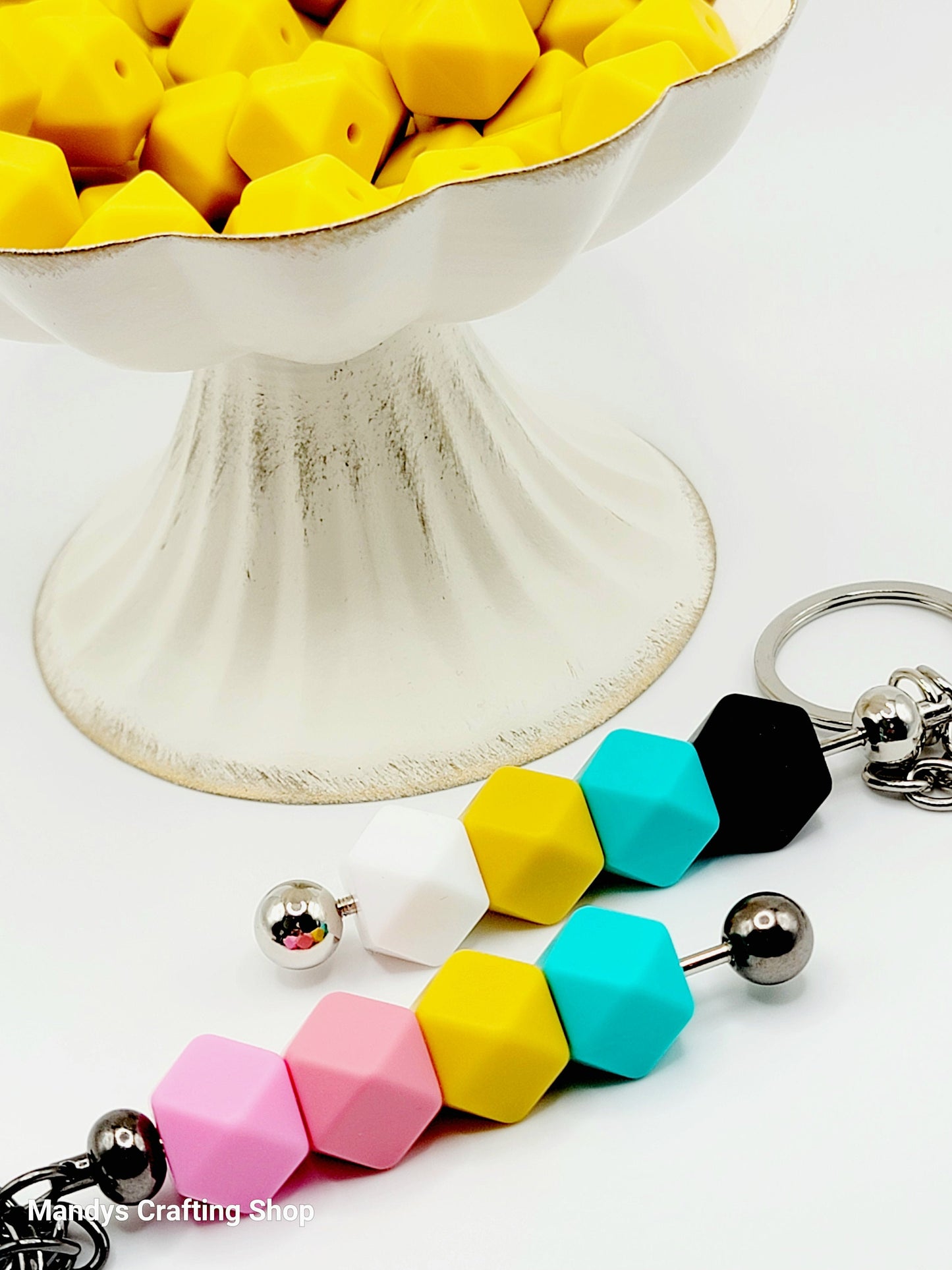 Turquoise Hexagon Silicone Beads – 14mm Hex Spacer Beads (Set of 5)