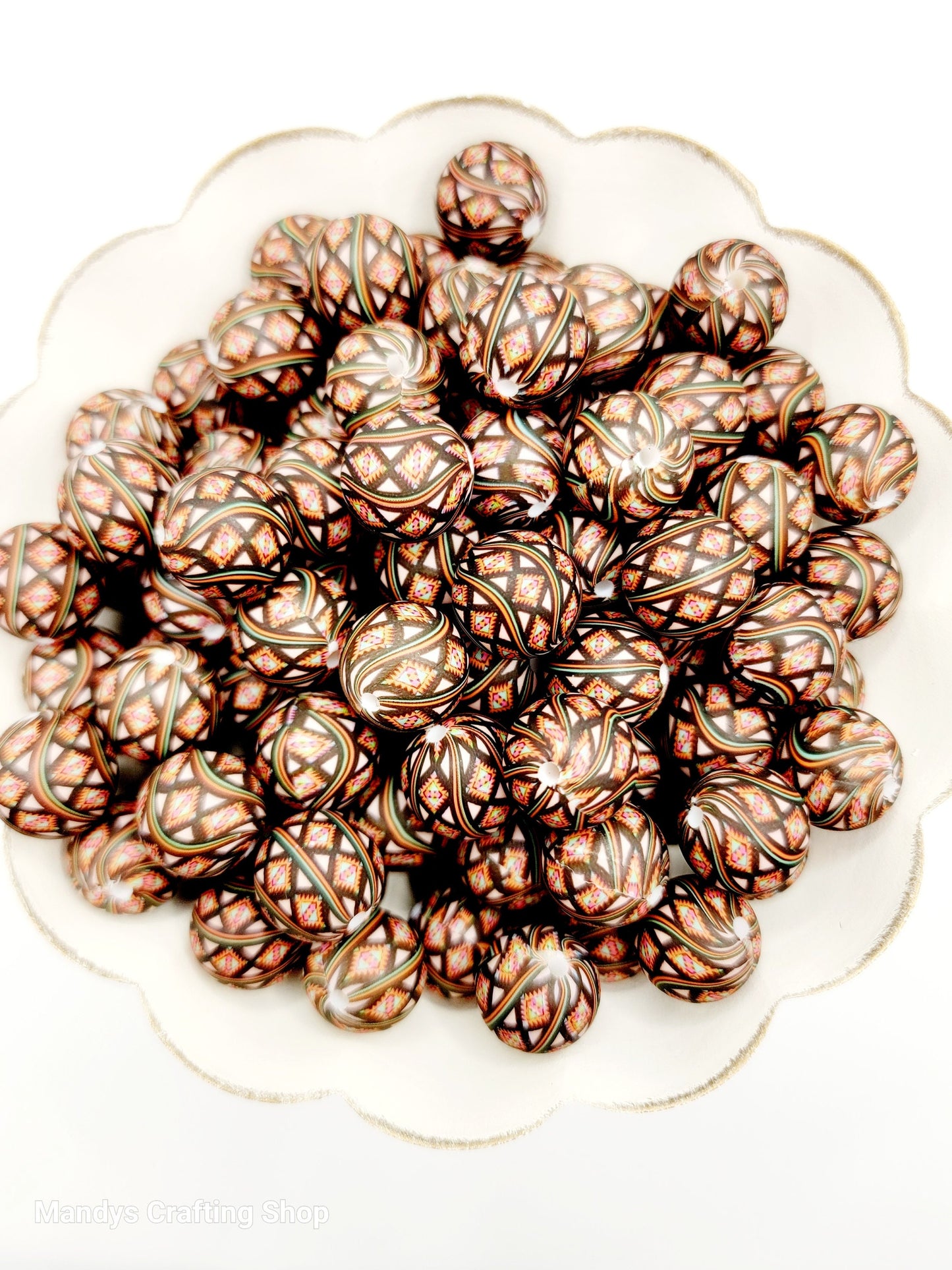 15mm Printed Black Red Aztec Diamond Swirl Silicone Bead – Western Round Beads for Pens & Wristlets