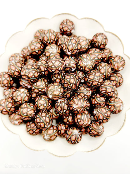 15mm Printed Black Red Aztec Diamond Swirl Silicone Bead – Western Round Beads for Pens & Wristlets
