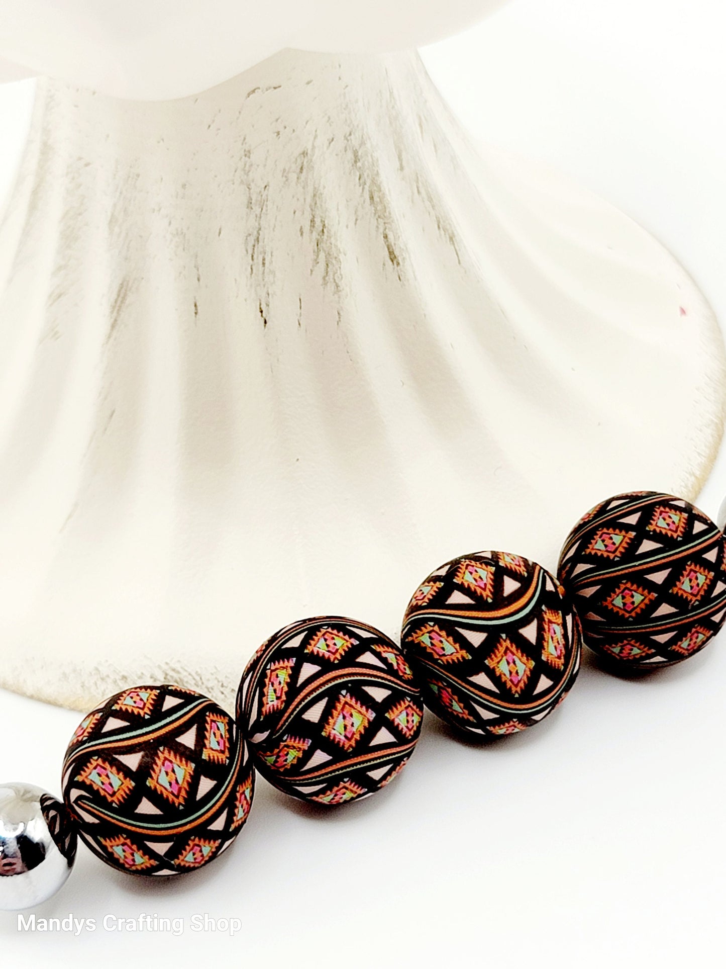 15mm Printed Black Red Aztec Diamond Swirl Silicone Bead – Western Round Beads for Pens & Wristlets