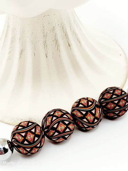 15mm Printed Black Red Aztec Diamond Swirl Silicone Bead – Western Round Beads for Pens & Wristlets