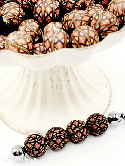 15mm Printed Black Red Aztec Diamond Swirl Silicone Bead – Western Round Beads for Pens & Wristlets