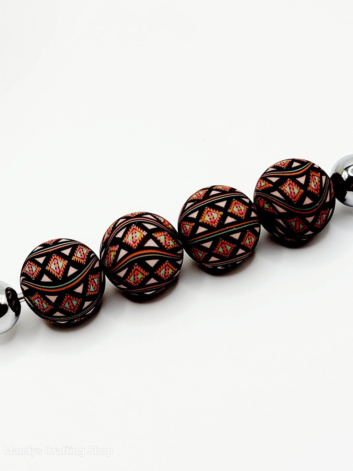 15mm Printed Black Red Aztec Diamond Swirl Silicone Bead – Western Round Beads for Pens & Wristlets