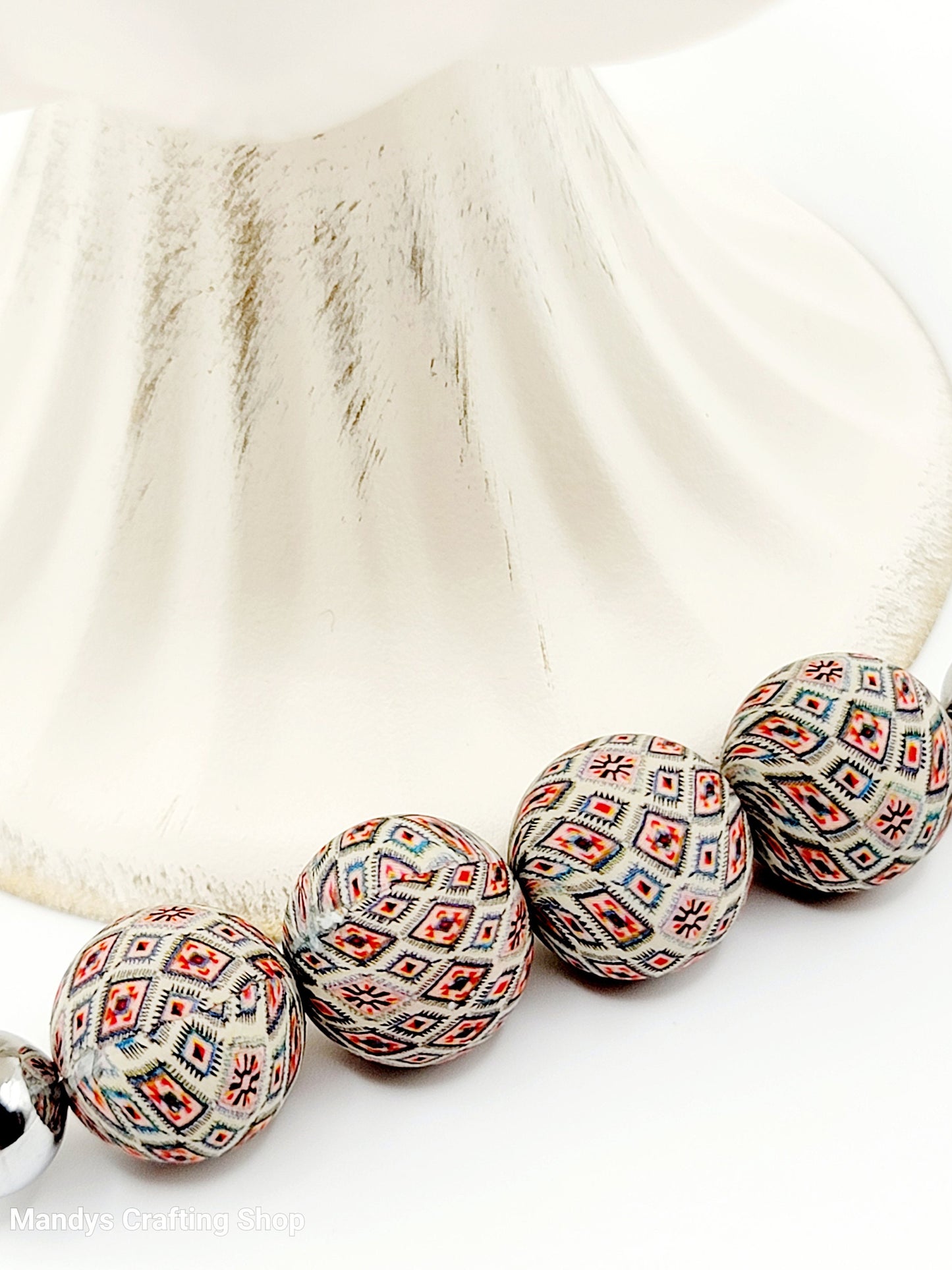 15mm Printed Orange & Blue Aztec Diamond Silicone Bead – Western Round Beads for Pens & Wristlets